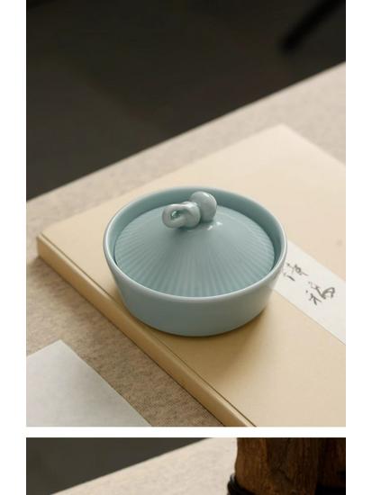 Bamboo Hat Porcelain Inkstone with Lid - Anti-Dry Ink Storage for Calligraphy Supplies and Study Decor