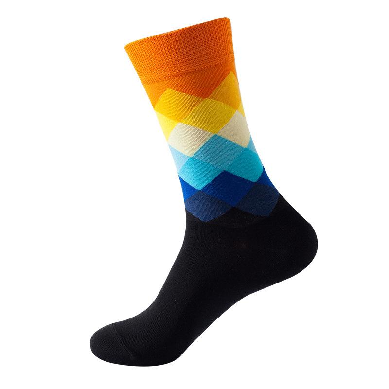 Hundreds Fashion Business Men 100% Cotton Happy Lattice Socks Unisex Boys Combed Hip Hop Street Skateboard Funny High Sox Set
