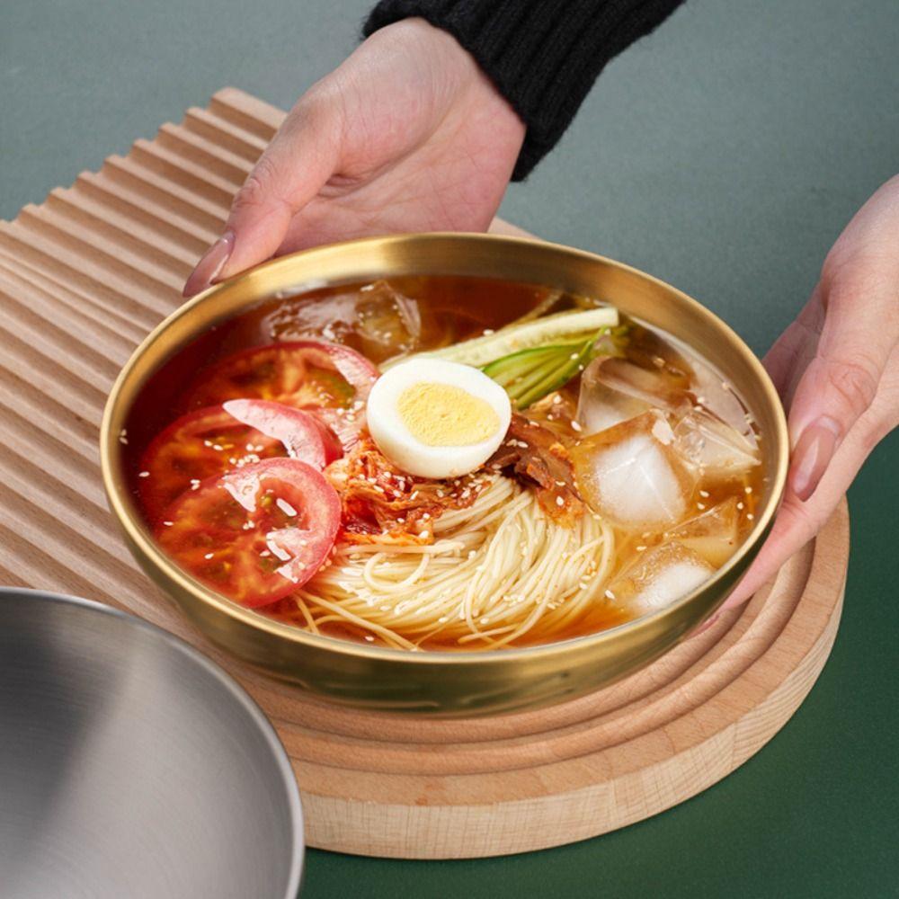 Thickened Korean Ramen Bowl High Footed Soup Bowl Tableware Stainless Steel Bowl For Home Kitchen