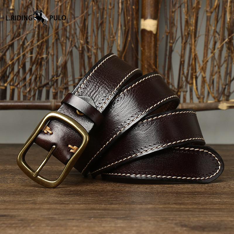 Fashionable Retro Leather Belt for Men Genuine Leather Pure Cowhide Copper Buckle Casual Jeans Belt