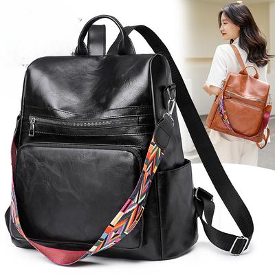 Anti-theft Rear Open Design for Women's Backpack Fashionable Retro Solid Color Schoolbag Women's Large Capacity Casual Shoulder Bag