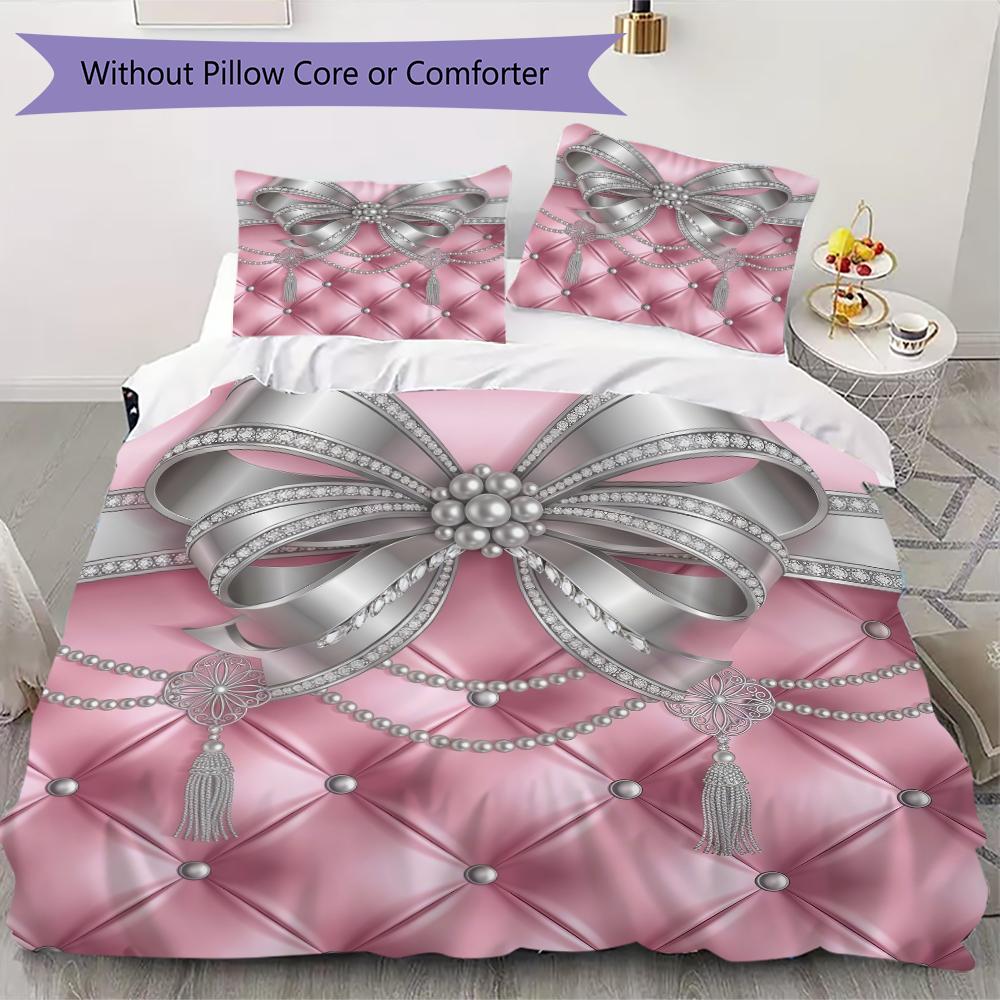 Gorgeous Bow Pattern Bedding Uilt Set Uilt Cover Pillowcase Home Decoration Birthday Gift (1 * Duvet Cover + 2 * Pillowcase  Without Core)