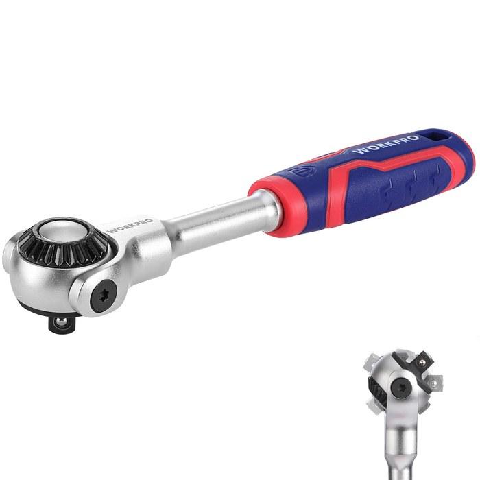 WORKPRO Swivel Ratchet Handle Adjustable Ratchet Wrench Multi-Function Ratchet Spanner 6.35mm Drive 150mm Length 270° Head Rotation