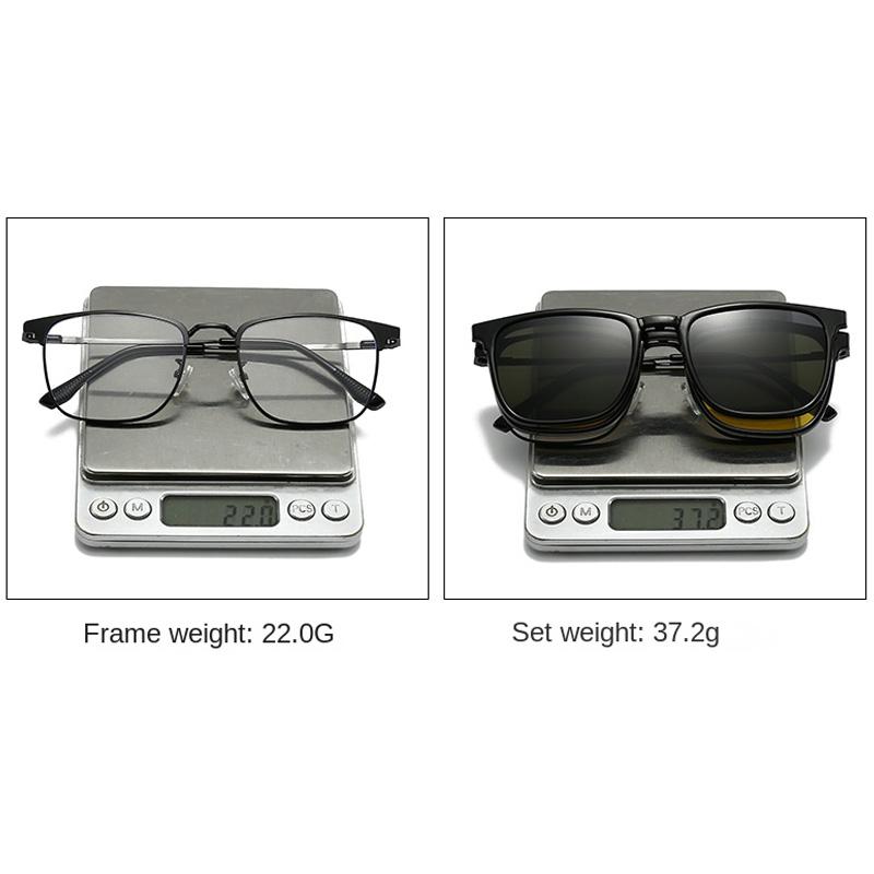 Modische Metall-Halbrahmen Drei-in-Eins Modebrille Business Flache Brille Blaulichtfilter Mit Polarisationsclips Nachtsicht