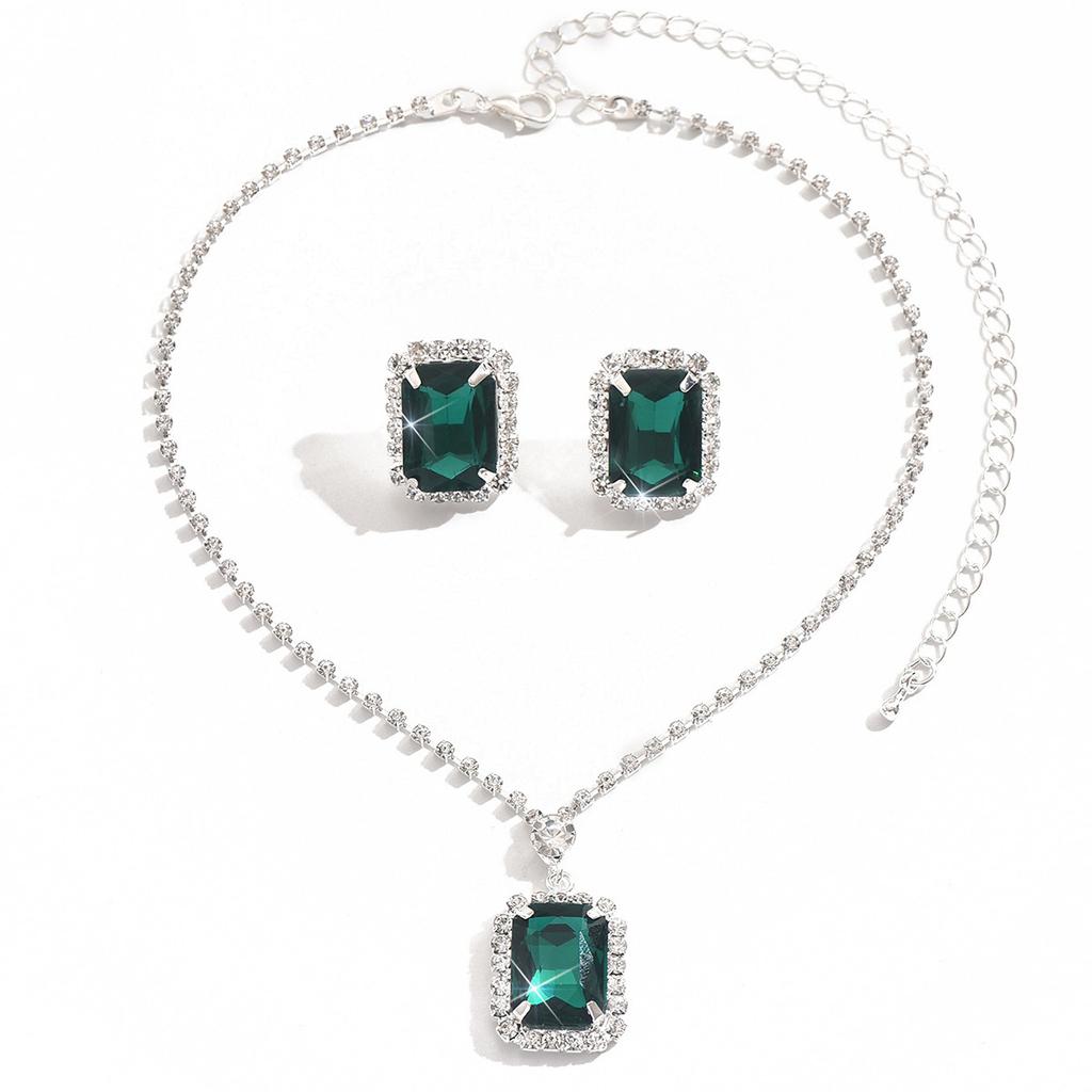 Square Water Drop Jewelry Two-Piece Necklace Earrings Square Pendant