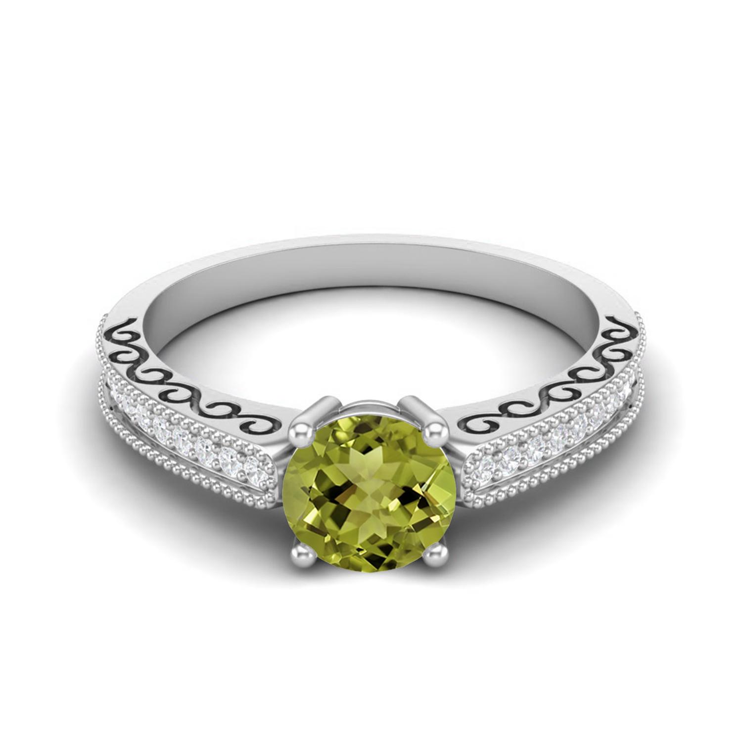 6mm Round Peridot 925 Sterling Silver Solitaire Accents Women Wedding Ring 11