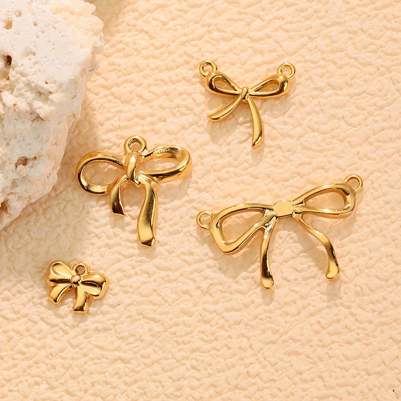 Bow Pendant Charm Necklace & Earring Set - European & American INS Style, Stainless Steel DIY Jewelry.