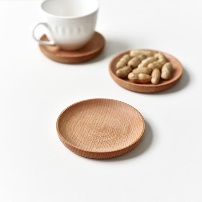 Unfinished Round Beech Wood Serving Platter, Wooden Eating Plate for Food Fruit, Dinnerware