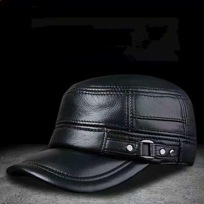 Korean Genuine Leather Cap - Autumn Winter Warm Cowhide Baseball Hat with Ear Flaps, Middle Aged Men Outdoor