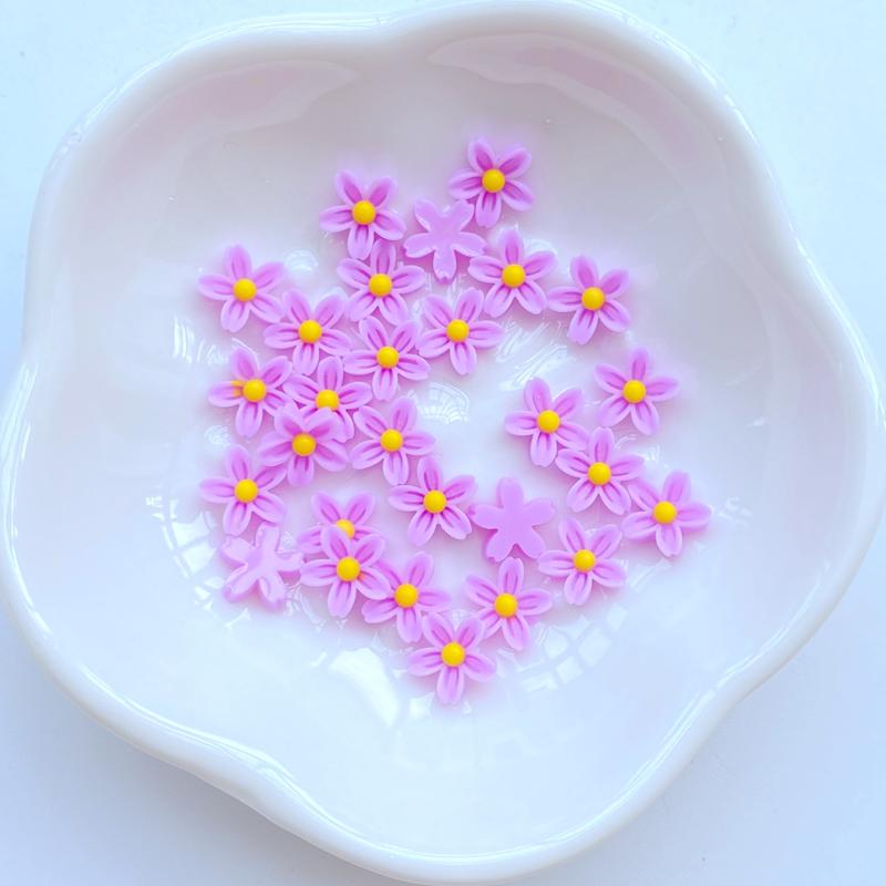 200Pcs New Cute Mini 8mm Flower Flat Back Resin Nail Enhancement  Jewelry Craft Decoration Accessorie