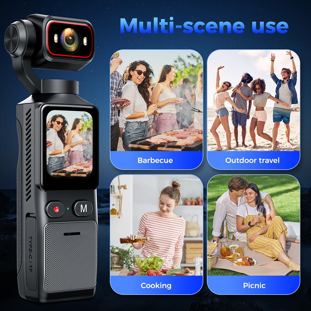NEW 4K Touch Screen Portable MINI Vlog Camera Pocket Sports Camera with Gimbal Handheld Stabilizer Body Camera Video Recording