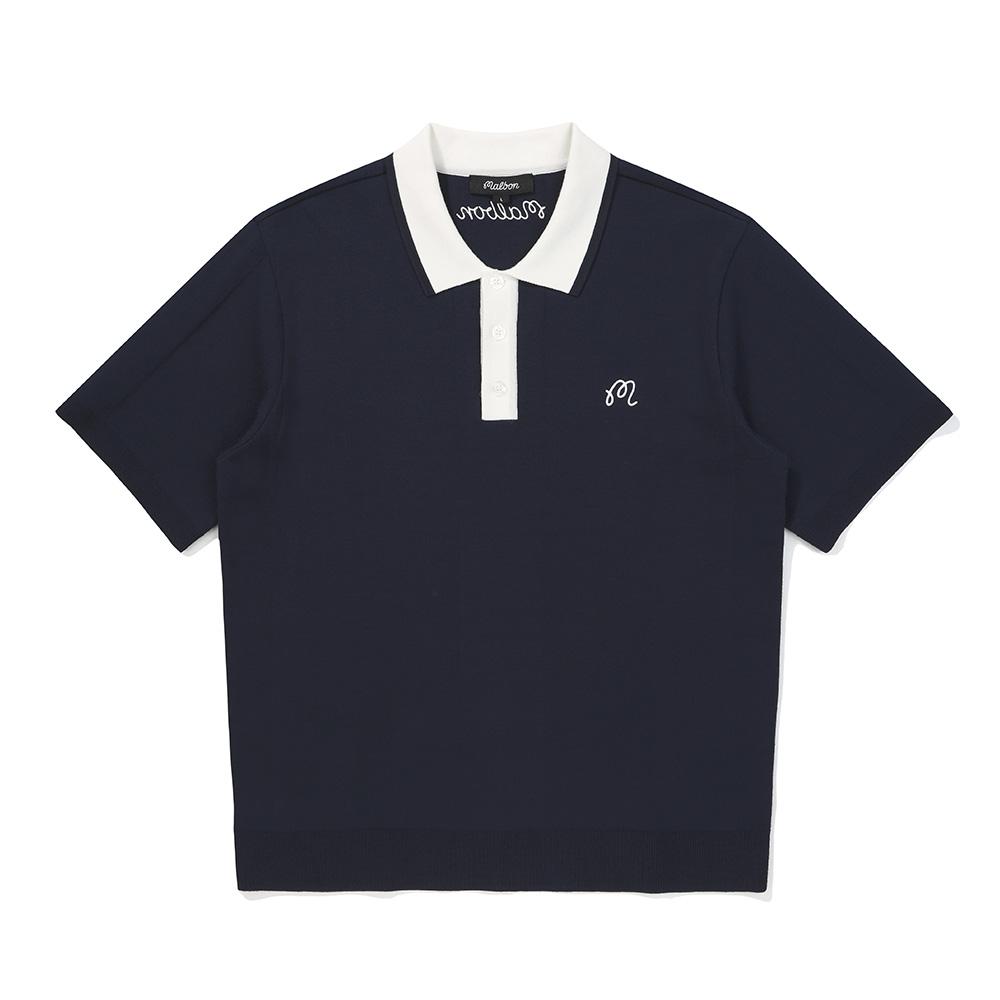 MALBON GOLF Essential Short Sleeve Polo Knit T-Shirt Navy (Man)