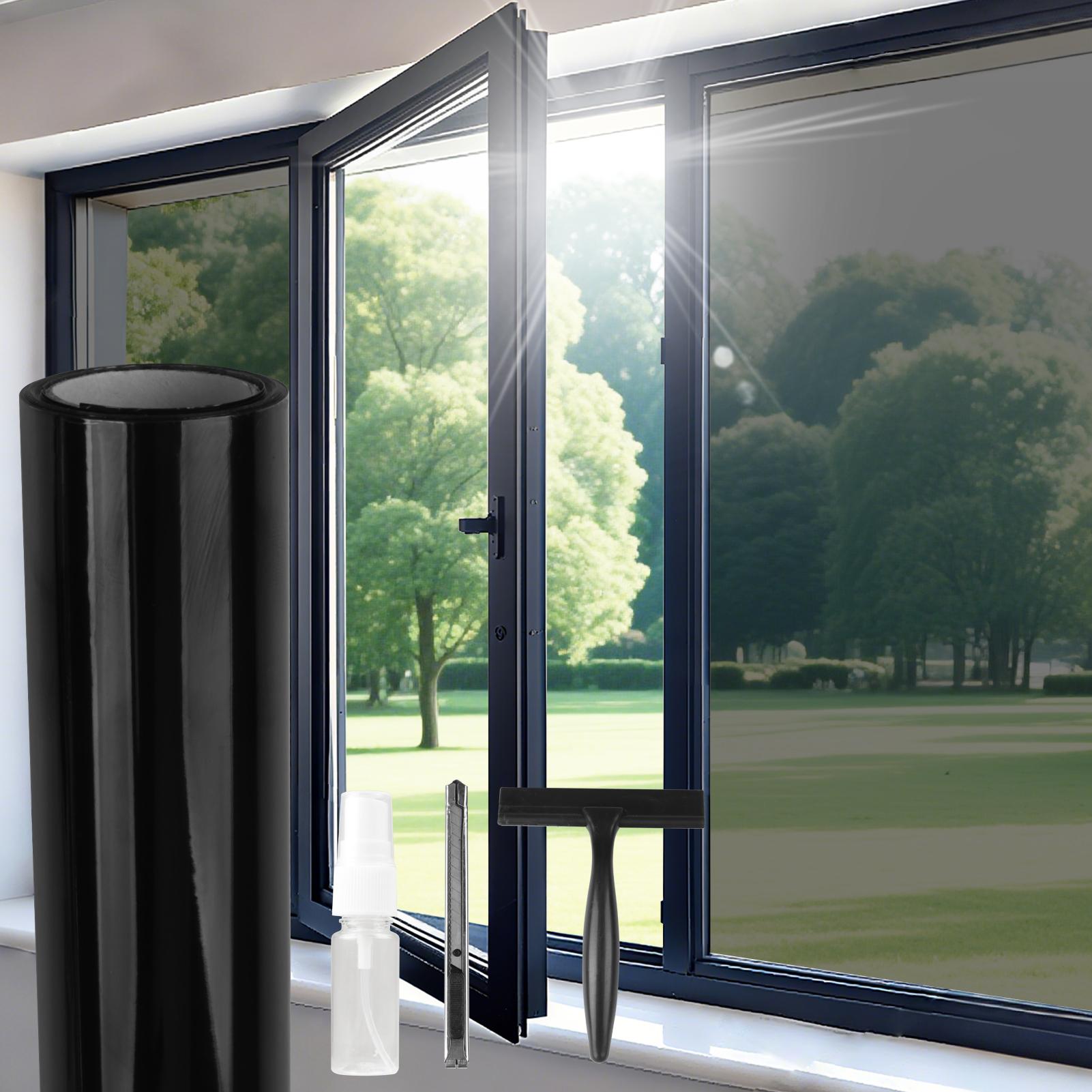 

2M одностороннее стекло для окон дома, пленка для приватности, светоотражающая самоклеящаяся наклейка с инструментом для установки, защита от УФ-лучей, солнцезащитная, контроль тепла 44.5x200cm чёрный