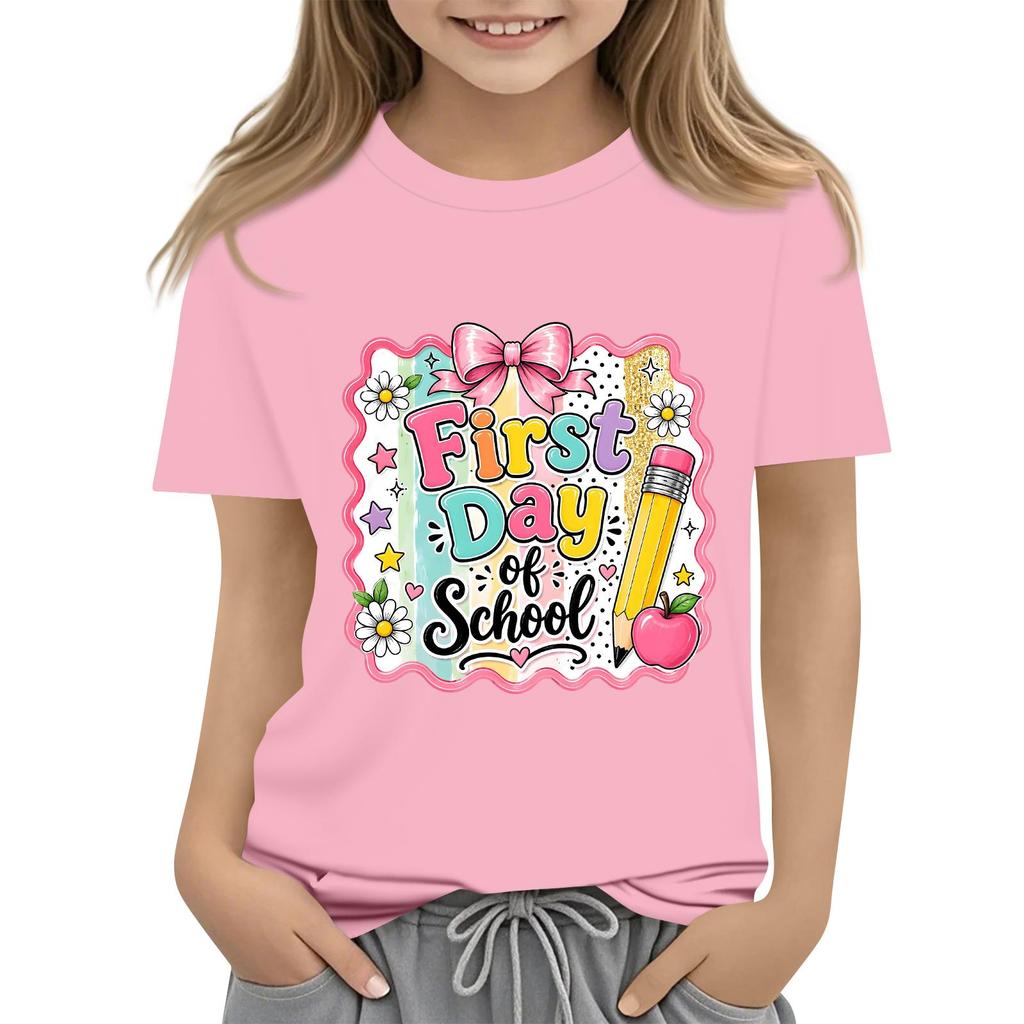 Children's Casual and Fashionable Round-Neck Printed Short-Sleeve Top for Back-to-School