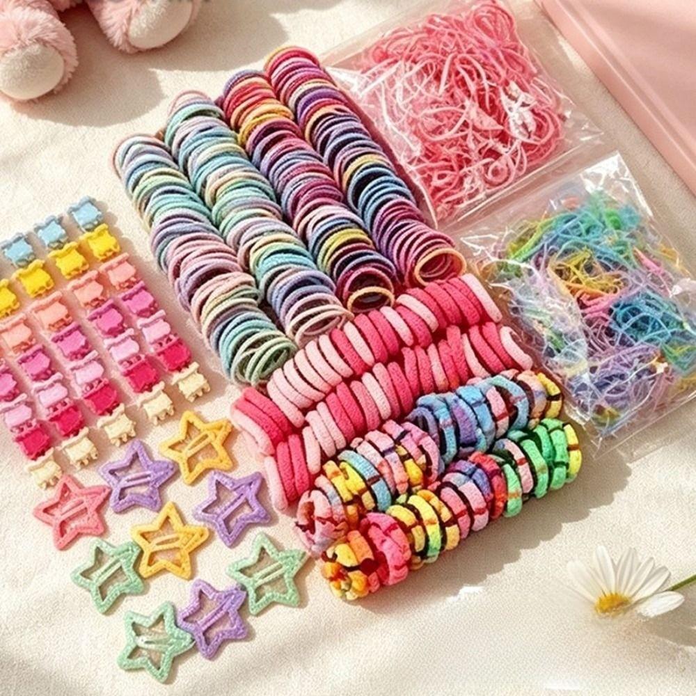 875Pcs Colorful Kids Hair Accessories Set Sweet Hair Clips Elastics Ponytail Holders  For Girls