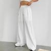 Summer New Women Casual Solid Color Drawstring Straight Leg Slightly Flared Pocket Sport Pants