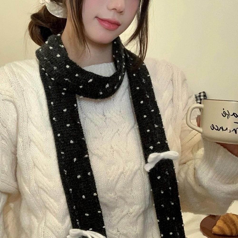 Harajuku Bow Wool Shawl Y2K Long Narrow Scarves Simple Knitted Scarf Spicy Girl