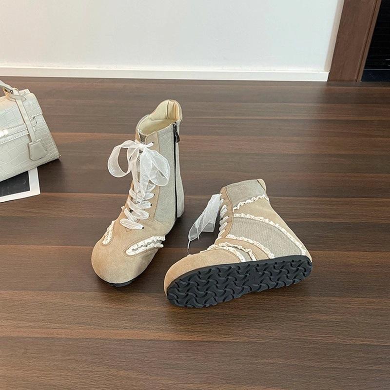 Retro inner heightening lace flat bottom Martin boots women's new fashion versatile boxing boots