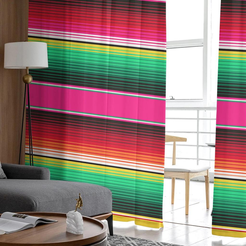 Bunte mexikanische Streifen Schlafzimmer transparente transparente Vorhänge Urlaub Dekoration Fenster Voile Tüll Vorhang