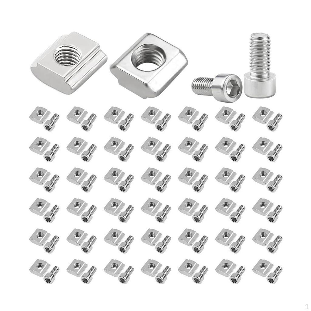 50Pcs Sliding T Nuts Replacement with Screws Metal Sturdy Hardware Slot Slide for DIY Projects