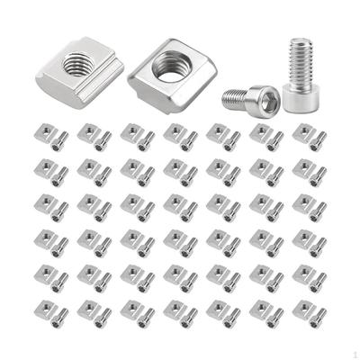 50Pcs Sliding T Nuts Replacement with Screws Metal Sturdy Hardware Slot Slide for DIY Projects