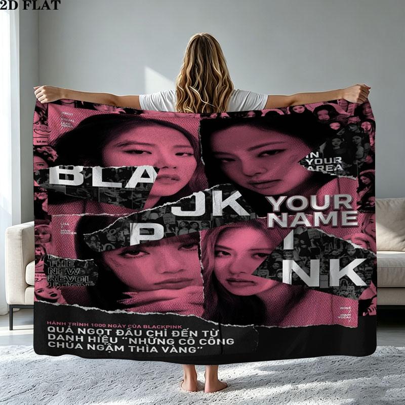 1PC Blackpink Custom Name Patterned Flannel Blanket Suitable For All Seasons for Home Decor Warmth and Comfort Gifts Holiday Present