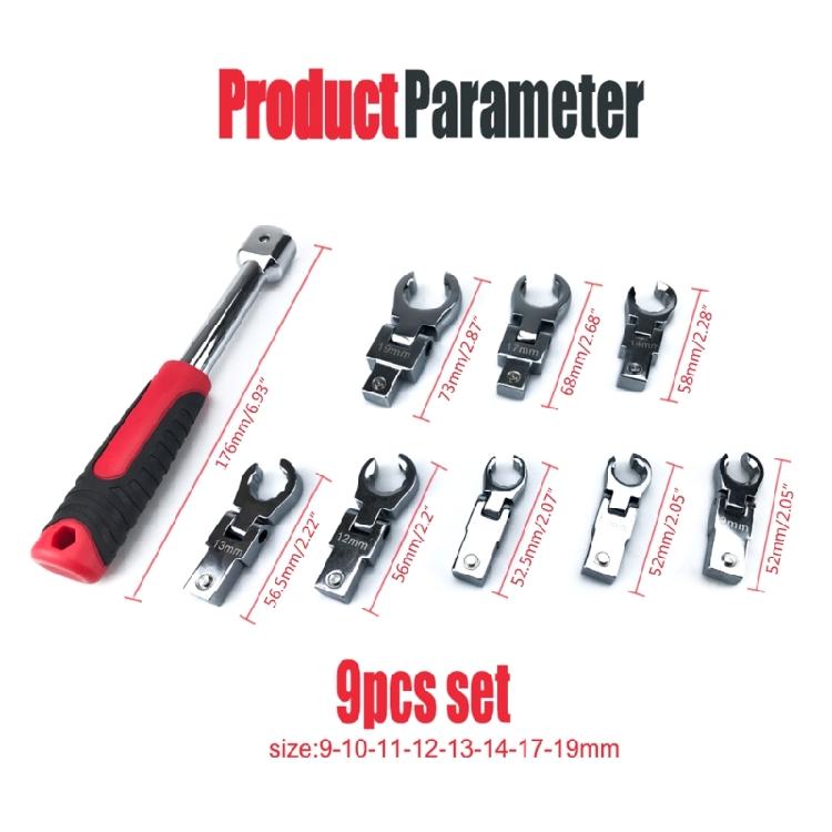 Flex Head Ratchet Wrenches Set, Tool Gear Metric Tubing Large Angle Tool Set