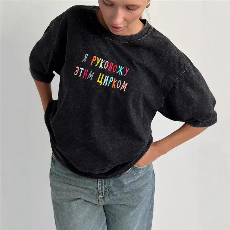 Retro Black Cotton Short Sleeve T-Shirt