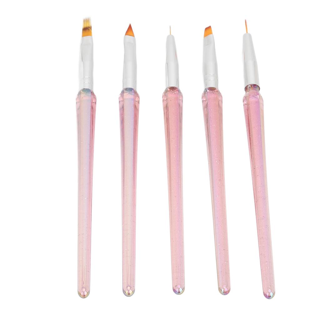 5pcs Nail Art Brushes Set Various Shapes Fine Drawing Nail Art Striping Brushes Transparent