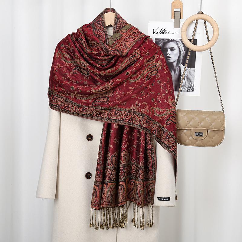 

Ethnic Paisley Embroidery Viscose Hijab Retro Cashew Cotton Muslim Women Scarf Wraps Ladies Elegant Shawls Turban Headscarf