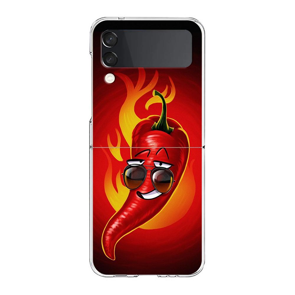 Phone Cover For Samsung Galaxy Z Flip 6 5 4 Case Transparent For Samsung Z Flip 3 Hard PC Foldable Shell Chili Red Capas Bags