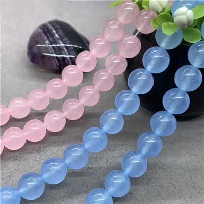Natürlicher Edelstein Hellrosa Blau Chalcedon Lose Runde Perlen 6/8/10mm Schmuck DIY Perle