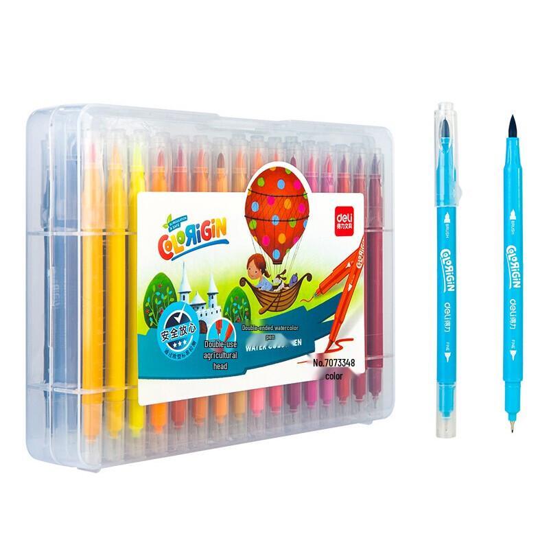 Deli 48-Color Dual-Tip Watercolor Brush Pens