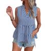 Summer Women's Shirt Sleeveless Tops V-Neck Elegant Temperament Vertical Striped Shirt