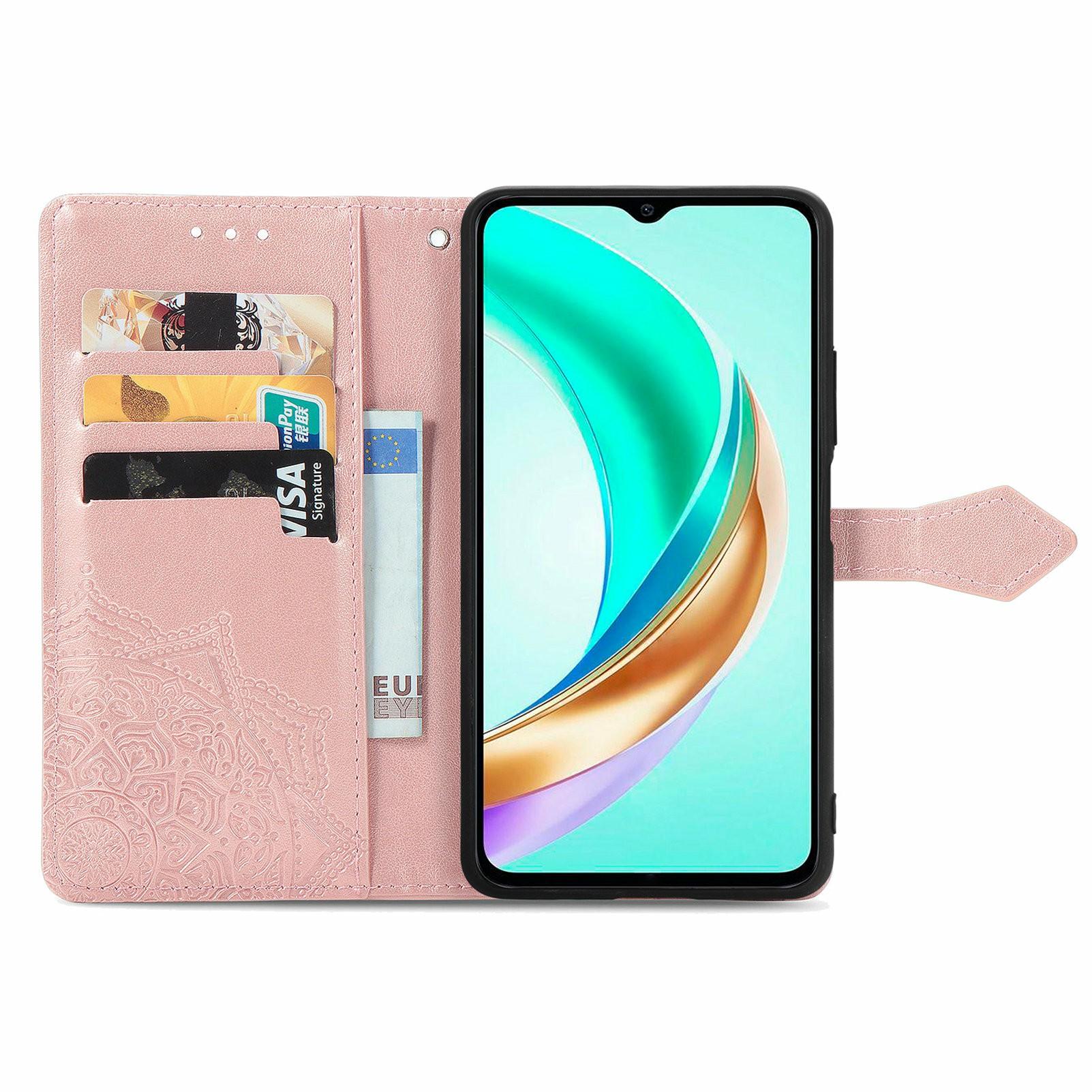 

For Honor X6b 4G Wallet Case Mandala Flower Leather Phone Cover Stand View Rose Gold