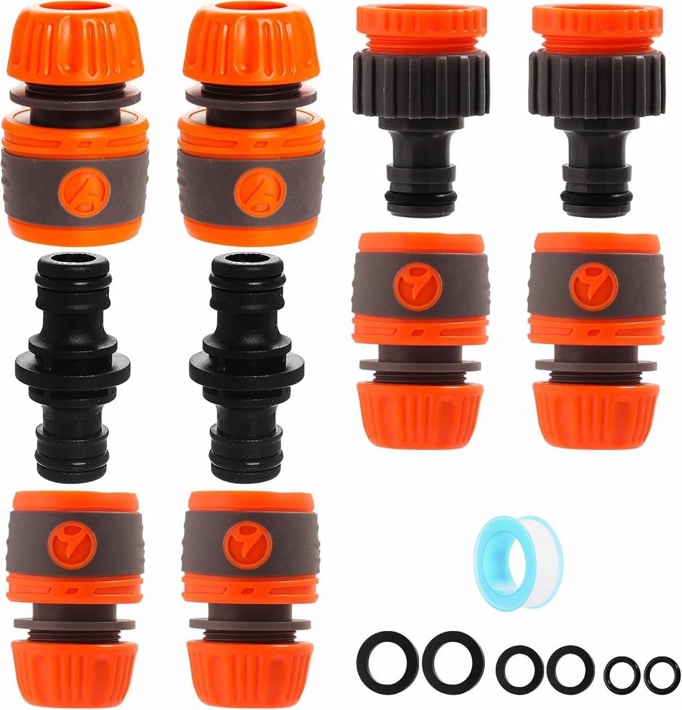 Garden Hose Connector and Accessories Set - Outside Faucet to Hose Adapter, 3/4" and 1/2" Dual Male Connectors