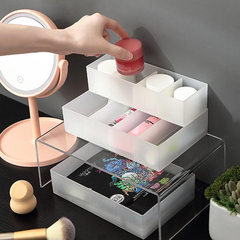 Cutie de Depozitare Compartimentată Ajustabilă Plastic Pentru Cosmetice Capacitate Mare Organizator Cosmetice Desktop Bijuterii Machiaj Recipient Sertar