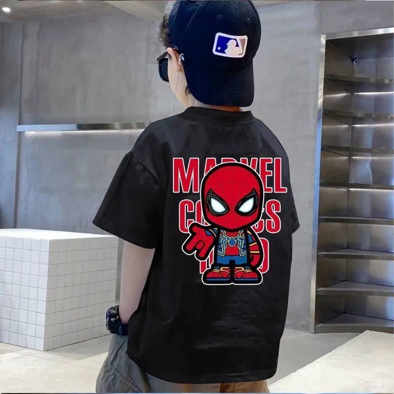 2026 Summer Marvel Cartoon Printed Tshirt Handsome Childrens Wear Pure Cotton Personalized Child Wear 100