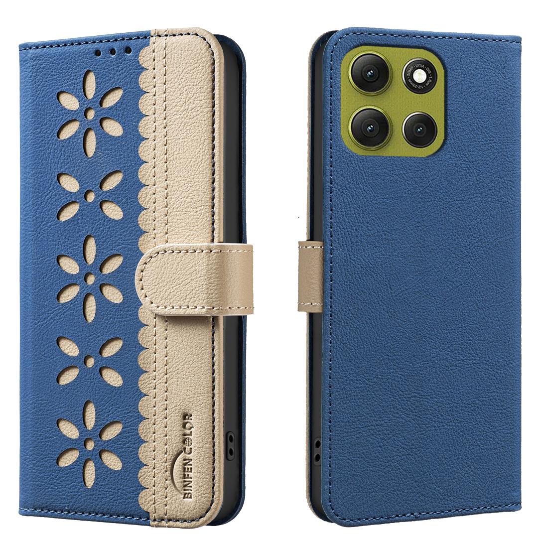 

For Motorola Moto G86 5G Leather Case BINFEN COLOR BF36 Floral Pattern Phone Cover RFID Blocking Wallet Stand Dark Blue