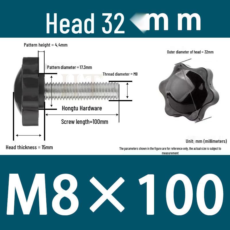 32-Head Rubber Six-Star Plum Blossom Handle Knob M5/M6/M8 Plastic Thumb Screw