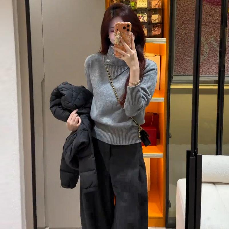 High Intelligence Soft Waxy Irregular Flanged Knitted Sweater Women's Autumn and Winter New Temperament Turtleneck Bottoming Shirt Niche Top