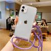 Crossbody Necklace Cord Lanyard Transparent Hard Case For iPhone16 15 14 13 12 11 Pro Max XS XR X Clear Soft Cover