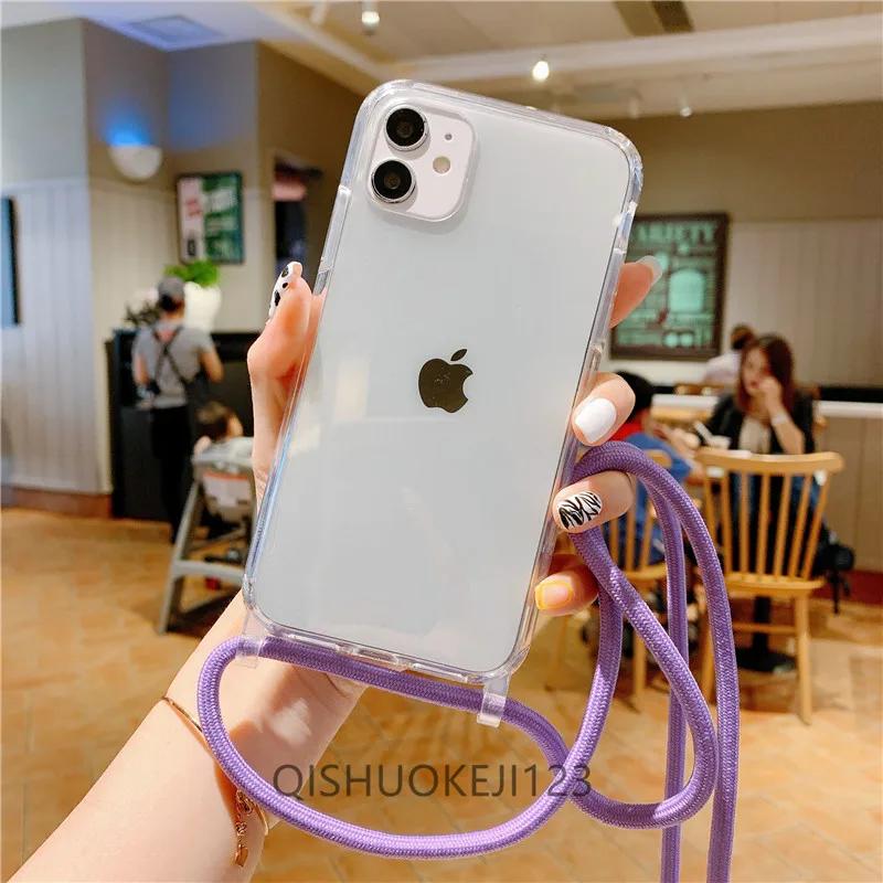 Crossbody Necklace Cord Lanyard Transparent Hard Case For iPhone16 15 14 13 12 11 Pro Max XS XR X Clear Soft Cover