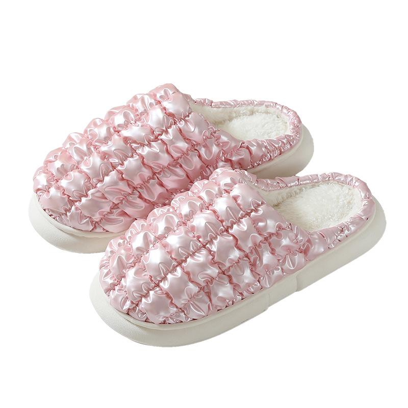 2024 Winter New Warm Cotton Slippers Women Simple Casual Platform Soft Fluffy Furry Shoes Female Indoor House Couple Slides