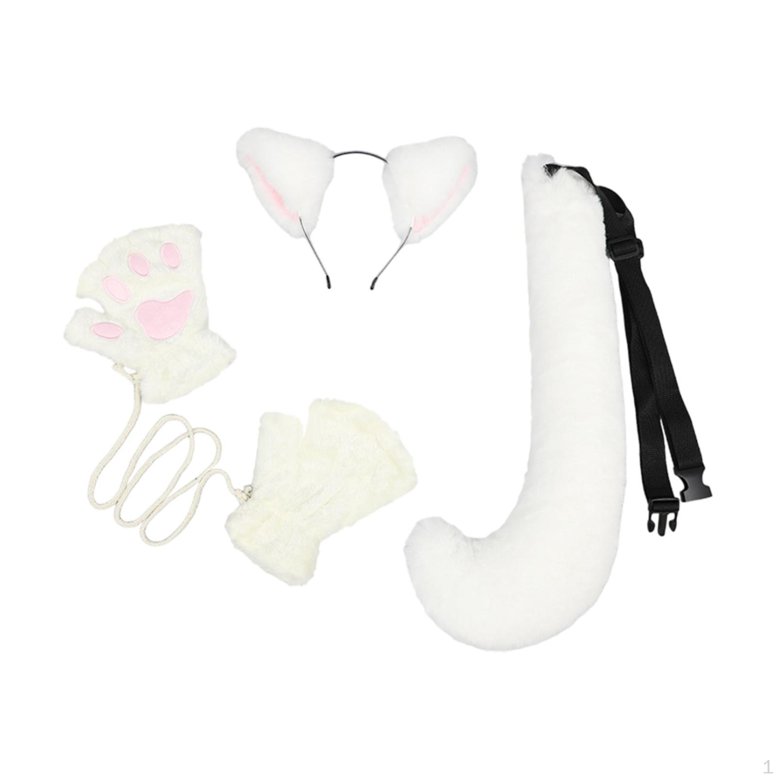 

Кошачьи ушки и хвост очаровательный костюм на Хэллоуин для маскарада праздник карнавал белый