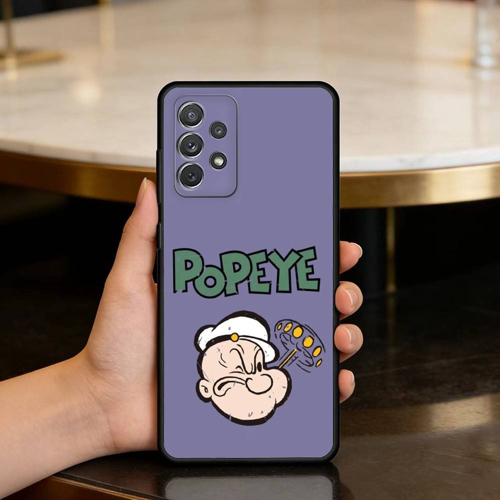 P-Popeye CARTOON Soft Silicone Black Cover Phone Case For Samsung Galaxy A73,A72,A71,A70,A53,A52,A51