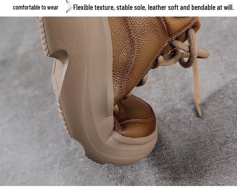 Dame Vintage Kuskinn Høye Ankelstøvletter med Tykk Såle og Rund Tå - Høst/Vinter Kolleksjon.