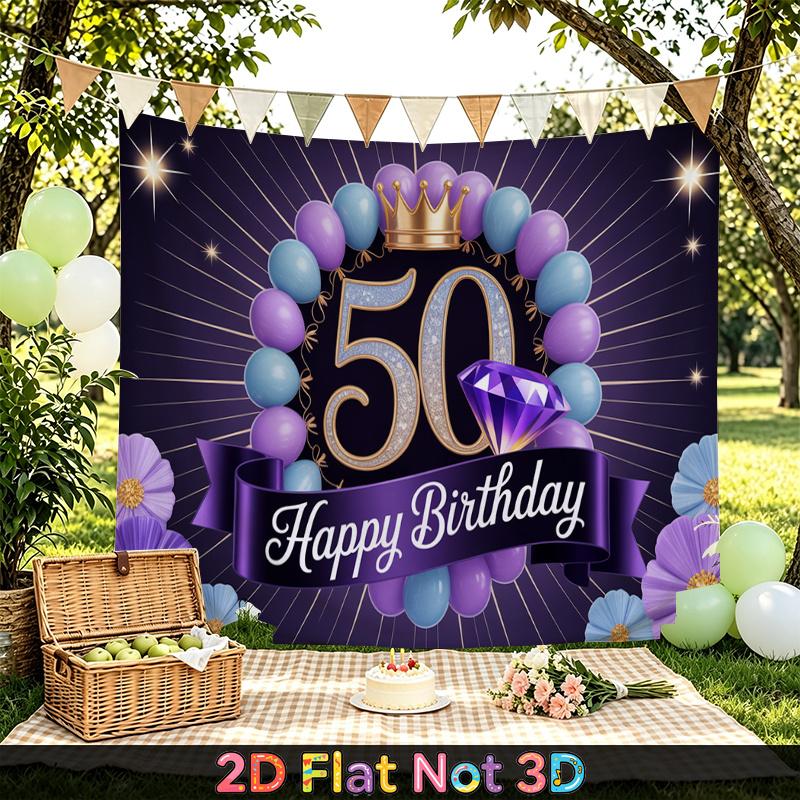 Party Backdrop Birthday Crown Purple 50Th Photo Booth Background Front Door Decor