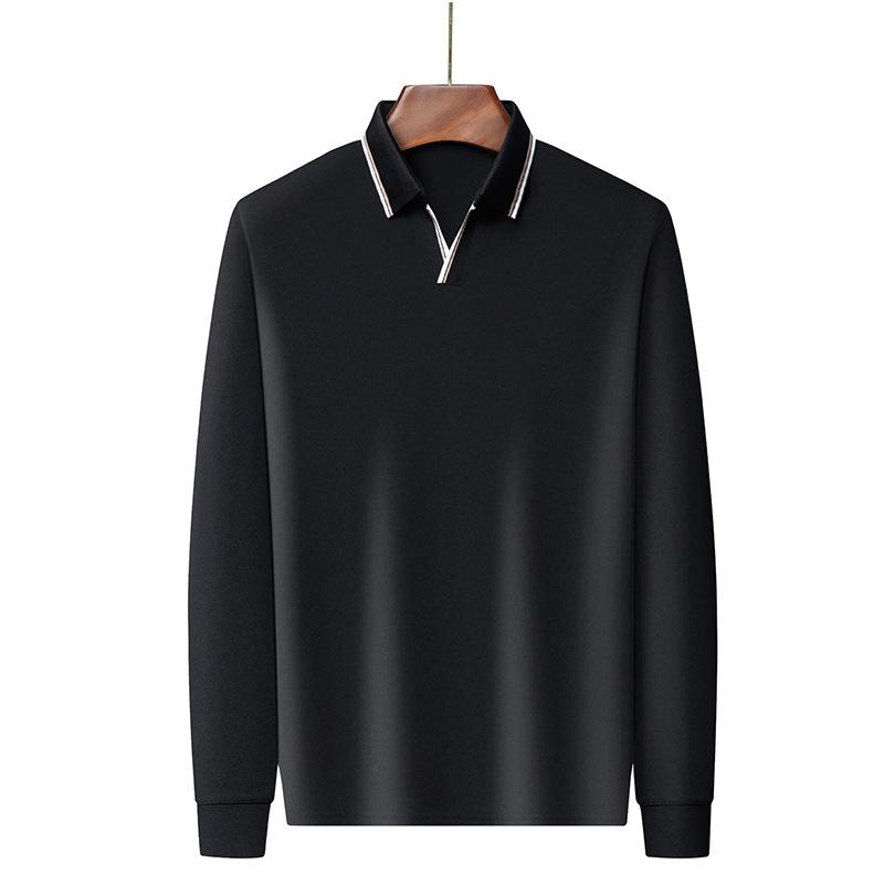 Lapel Long Sleeve T-Shirt Solid Color Thin Medium Men'S Clothes Loose Bottom Polo Shirt