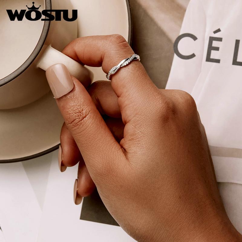 WOSTU Hot 100% 925 Sterling Silver Shimmering Wish Stackable Finger Ring For Women Fashion Original Jewelry Gift XCH7649